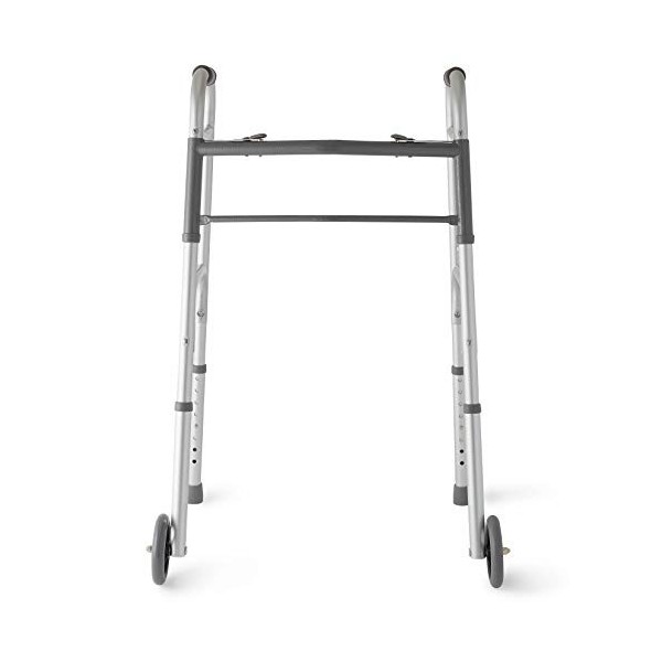 Medline Two-Button Folding Walker with Wheels, 5 inch by Medline