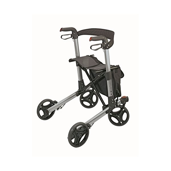 Déambulateur rollator pliant en aluminium réglable en hauteur avec sac et siège à dossier