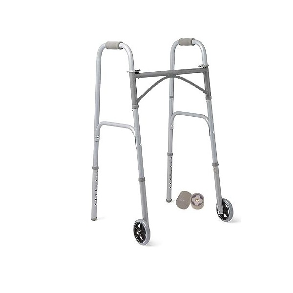 Walker Folding Deluxe 2 Button with Front 5 Wheels By Healthline Trading by Healthline Trading