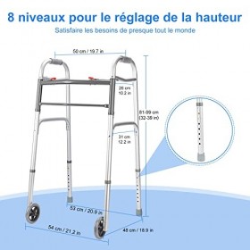supregear Déambulateur Pliant Standard, Déambulateur Pliante en Alliage dAluminium Réglable à Deux Boutons avec Roues de 13 