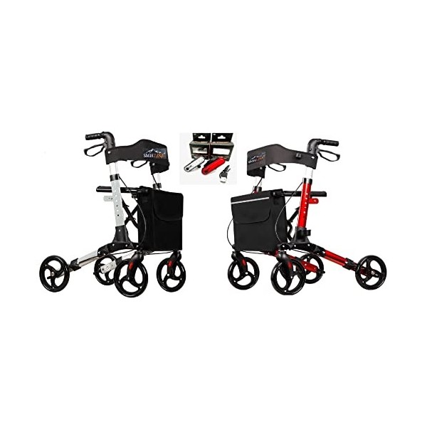 SMH LINE® Déambulateur en aluminium léger – Déambulateur de voyage – Pliable en 3 positions – Hauteur réglable – Assise – San