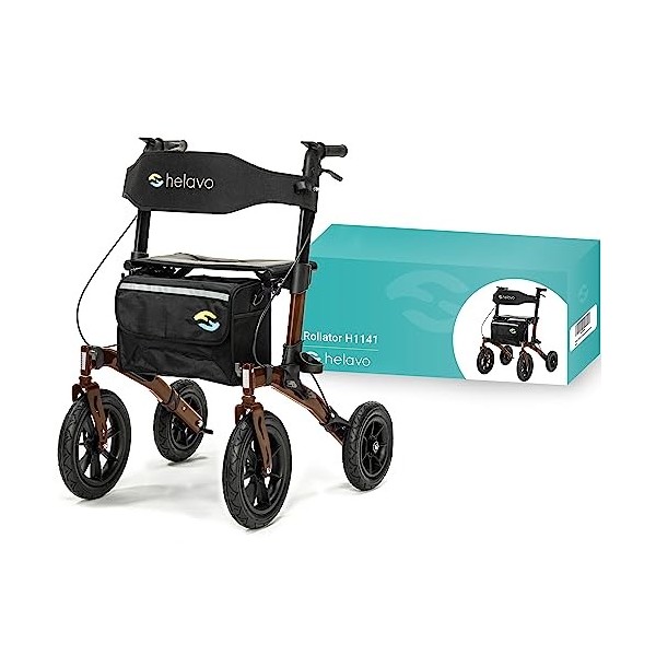 Helavo déambulateur pour lextérieur avec pneus à air - Rollator pliable en aluminium pour lextérieur avec siège - Mobilité 