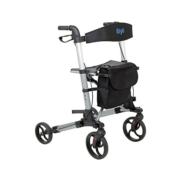 Days Deluxe Lightweight Folding Four Wheel Rollator, Rollator, Easy Storage and Travel, Carry Bag, Mobility Aids, Adjustable 