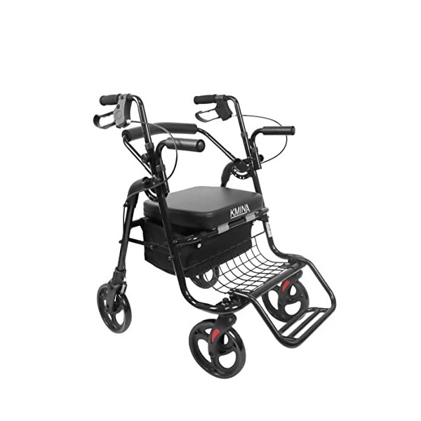 KMINA - Déambulateur Fauteuil Roulant, Déambulateur 4 Roues Pliable Léger, Déambulateur avec Siège, Rollator 4 Roues Pliable 