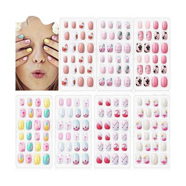 168 Pièces Faux Ongles dEnfant 7 Jours Filles Appuyez sur Ongles Artificiels Faux Tip dOngles dEnfant Faux Ongles Courts à