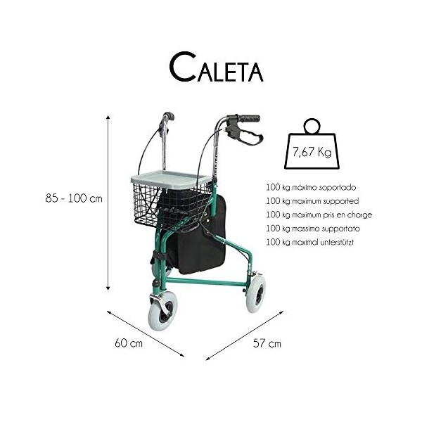 Mobiclinic, Déambulateur 3 roues pliable leger, Mod. Caleta, Marque européenne. Déambulateur personnes agées, Réglable, Panie