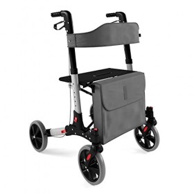 Jago® Déambulateur à 4 Roues - Pliable, Réglable en Hauteur 6 Positions , Léger, avec Siège et Dossier, Freins à Main, Sac d