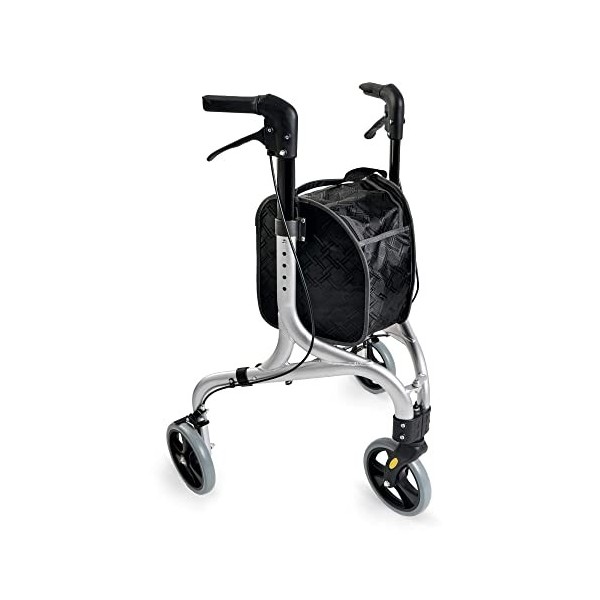 WEINBERGER faltbarer, klappbarer Aluminium Rollator mit 3 Rädern und Tasche, schmal, leicht und wendig, nur 4,2 kg, Farbe: Si