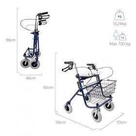 Mobiclinic, Modèle Victoria, Déambulateur pour personnes âgées, Pliable, Réglable, Frein sur les poignées, Comprend un platea