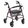 Rollator en aluminium pliable rouge - Déambulateur 4 roues pour personne agée