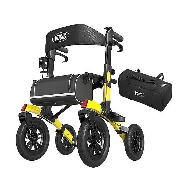 VOCIC Deambulateur 4 roues pliable leger pour personnes âgées,Deambulateur avec assise et panier,Déambulateur en aluminium ré