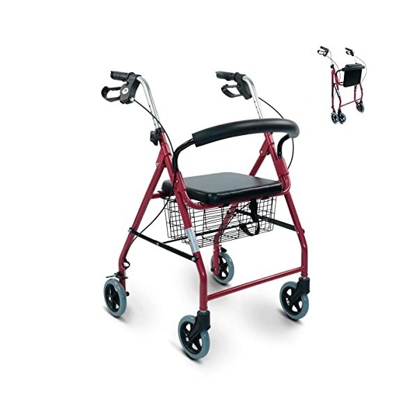 Mobiclinic®, Déambulateur pliable, Rollator, Hauteur réglable, Freins à main, Siège et dossier, Fabriqué en aluminium, Léger 