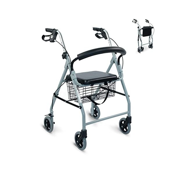 Mobiclinic®, Déambulateur pliable, Rollator, Hauteur réglable, Freins à main, Siège et dossier, Fabriqué en aluminium, Léger 