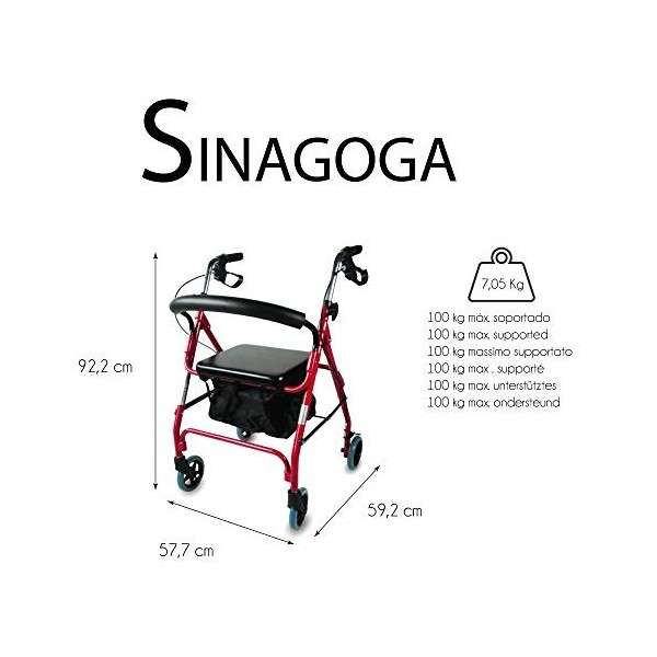 Mobiclinic, Déambulateur 4 roues léger, Mod. Sinagoga, Marque européenne, Rollator pliable et réglable, pour personnes agées,