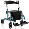 COSTWAY Déambulateur à 4 Roues Pliable en Aluminium, Rollator Poignées Réglables en Hauteur 85-98 cm Dossier Réversible Porte