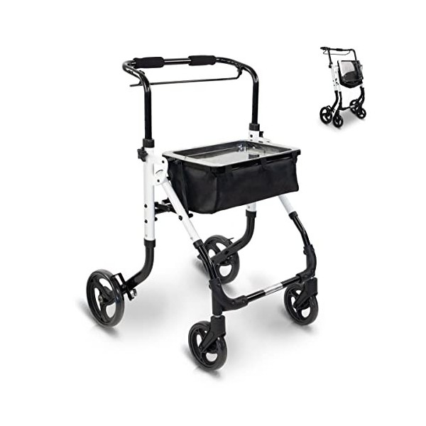 Mobiclinic®, Déambulateur pour personnes âgées, Olimpo, Aluminium, Pliable, Moderne, Avec sac, Monolevier, Réglable, Plateau 