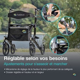 Helavo Déambulateur Pliable à Roues avec Siège - Deambulateur en Aluminium Réglable Individuellement - Parfait pour lApparte