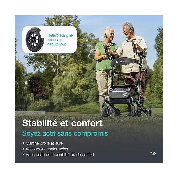 Helavo déambulateur extérieur pour arthrite avec accoudoirs rembourrés - Rollator avec pneus à gomme anti-crevaison pour lex