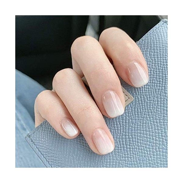 Brishow French Faux Ongles Blanc Court Press on Nails Gradient Acrylique Pleine Stick on Nails 24 pcs pour Femmes et Filles