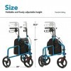 OasisSpace Déambulateur à 3 roues – Déambulateur à 3 roues léger avec roues de 25,4 cm, déambulateur pliable à 3 roues avec g