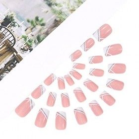 Vatocu Lot de 24 faux ongles carrés carrés à presser pour femmes et filles - Rose et blanc French 1 