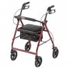 Roulement Médicale Aluminium Déambulateur Walker Pliable Haut et Amovible Back Support, rembourré Siège, 19.1cm Roues, Rouge