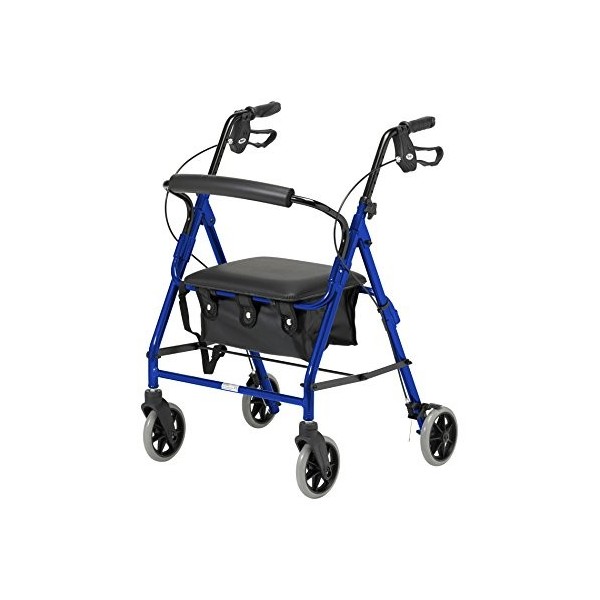 Days Lightweight Folding Four Wheel Rollator Walker with Padded Seat, Lockable Brakes, Ergonomic Handles, and Carry Bag, Mobi