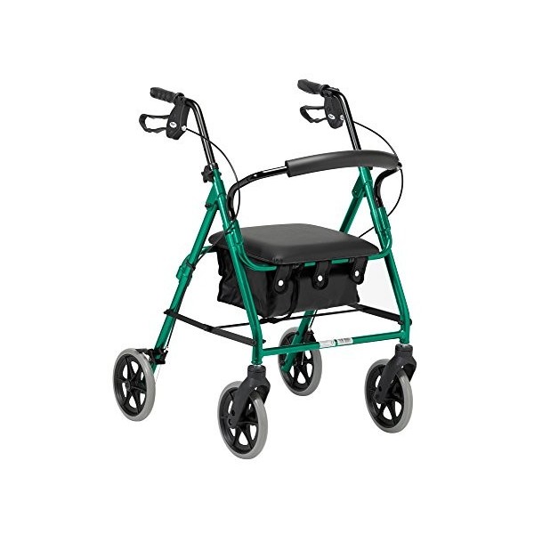 Days Lightweight Folding Four Wheel Rollator Walker with Padded Seat, Lockable Brakes, Ergonomic Handles, and Carry Bag, Mobi