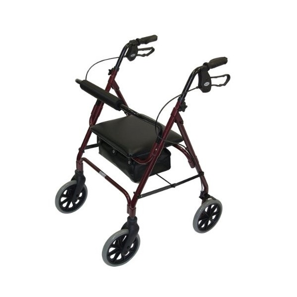 Days Lightweight Folding Four Wheel Rollator Walker with Padded Seat, Lockable Brakes, Ergonomic Handles, and Carry Bag, Mobi