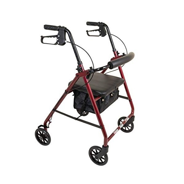 Roscoe Medical ROS-RL10040A-RD Wheel Rollator/Rolling Walker with Padded Seat, 6", Burgundy