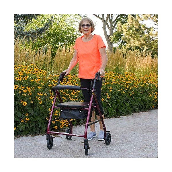 Roscoe Medical ROS-RL10040A-RD Wheel Rollator/Rolling Walker with Padded Seat, 6", Burgundy