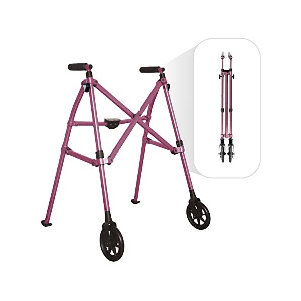 Able Life Space Saver Walker, Déambulateur 2 Roues Pliable et Léger, Déambulateur en Aluminium Réglable en Hauteur, Rose Roya