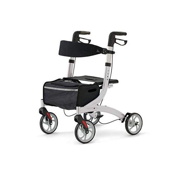 Medline Déambulateur à roulettes de style européen avec siège pour personnes âgées - Se plie facilement - Grandes roues de 20