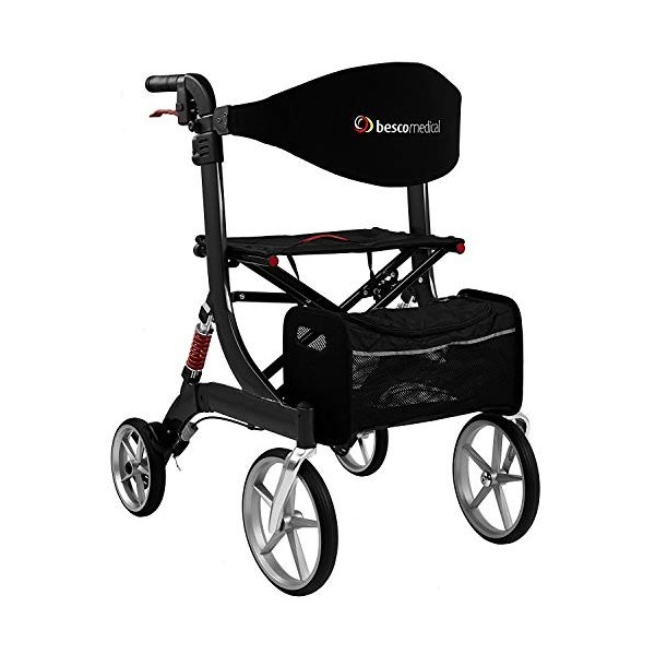 bescomedical Déambulateur ultra-léger SPRING – Déambulateur pliant à hauteur réglable – Rollator en aluminium avec suspension