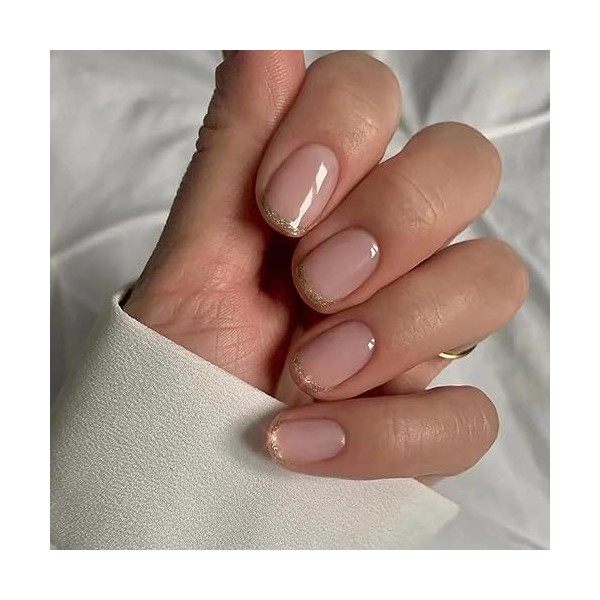 Sethexy Minimal Chrome Français Faux Ongles Court Rose Faux Ongles Autocollants Brillant Ongles a coller 24 pièces Acrylique 