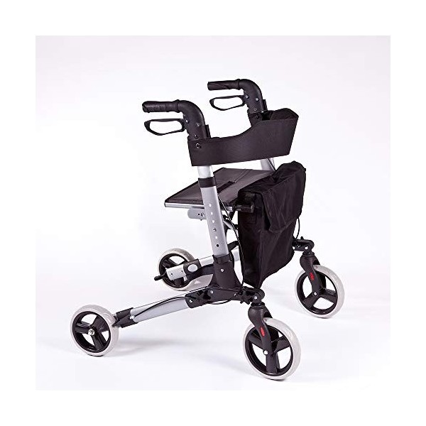 Rollator en aluminium pliable Deluxe - Déambulateur pour personnes âgées avec 4 roues, siège et freins