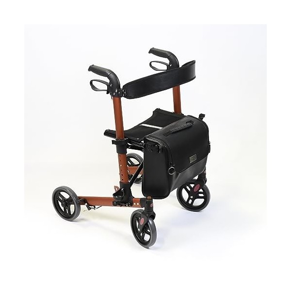 NRS Healthcare Déambulateur compact facile et léger pliable à 4 roues avec siège, dossier et sac amovible Rouge