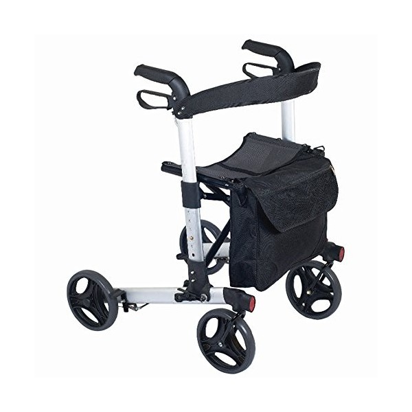 NRS Healthcare Déambulateur compact facile et léger pliable à 4 roues avec siège, dossier et sac amovible Rouge