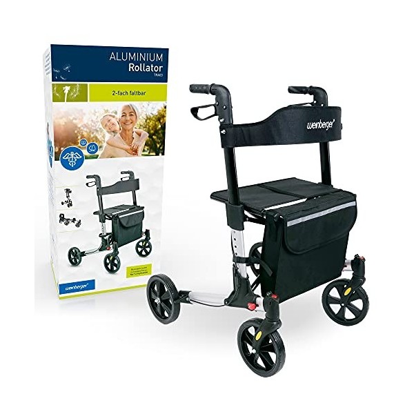 Weinberger Déambulateur léger pliable en aluminium avec sac et freins - Poids léger : seulement 7,3 kg - Réglable en hauteur 