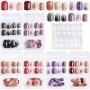 Kalolary 144pcs Faux Ongles Court, Pleine Couverture Brillant Carré Faux Ongles Bouts dongles artificiels avec 6 feuilles Au