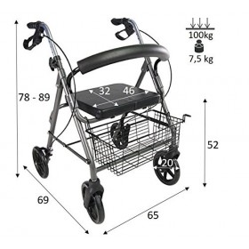 POLIRONESHOP PAROS Déambulateur 4 roues pliant et léger pour personnes noir 