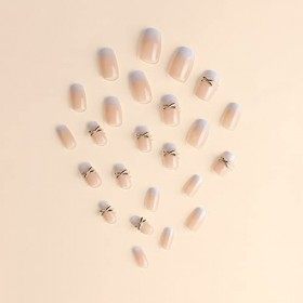 Bramian Lot de 24 faux ongles carrés nude dégradés bleus à couverture complète pour femmes et filles