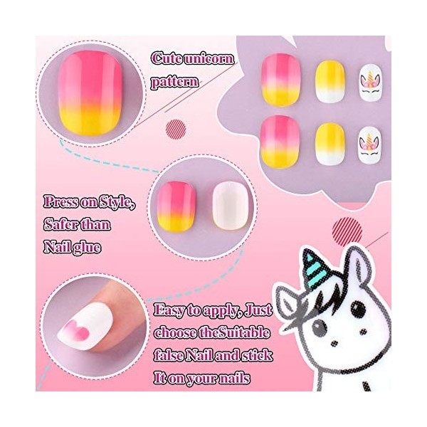 164 Pièces Faux Ongle d’Enfant Appuyez sur Couverture Complète Couleur Dégradé Paillette Faux Ongle Court Fille Faux Ongle Mi
