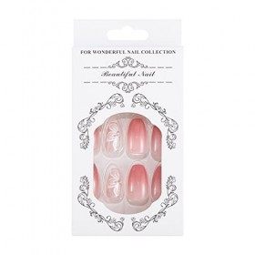 Sethexy Rose Paillettes Faux Ongles Ballerine Courte Faux Ongles Brillant Fleur Presse sur Ongles 24Pcs Acrylique Coller sur 