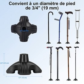 supregear Pointes de Canne, 19 mm Embout de Canne de Remplacement en Caoutchouc, Antidérapant, à 4 Supports, pour Canne de Ma