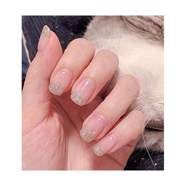 Brishow – Lot de 24 faux ongles en acrylique, courts forme ballerine, application par pression, pour filles et femmes, rose n