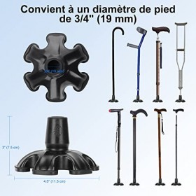 supregear Pointes de Canneà 6 Branches, 1 Pack 19 mm Embout de Canne de Remplacement en Caoutchouc Antidérapant pour Canne de