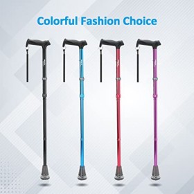 HealthBazaar Canne de Marche Tout-Terrain, Canne Pliante pour Hommes et Femmes, Embouts de Canne à Coussin dair, Béquille Pl