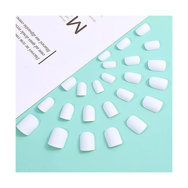 Handcess Lot de 24 faux ongles carrés mats en acrylique à presser pour femmes et filles Blanc