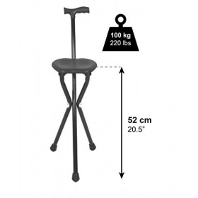 Pepe - Canne de Marche avec Siège Hauteur 87 cm, Non Réglable Pliante Portable, Aluminium, Tabouret 3 Pieds, Canne de March